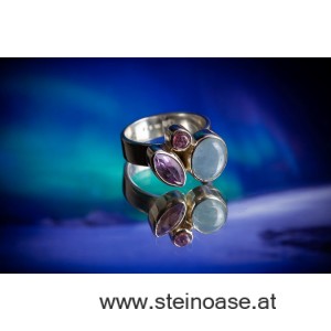 Ring 'Aquamarin + Amethyst + Turmalin'  Gr.57